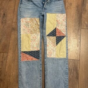 Levi's Blue Patchwork Straight Leg Jeans